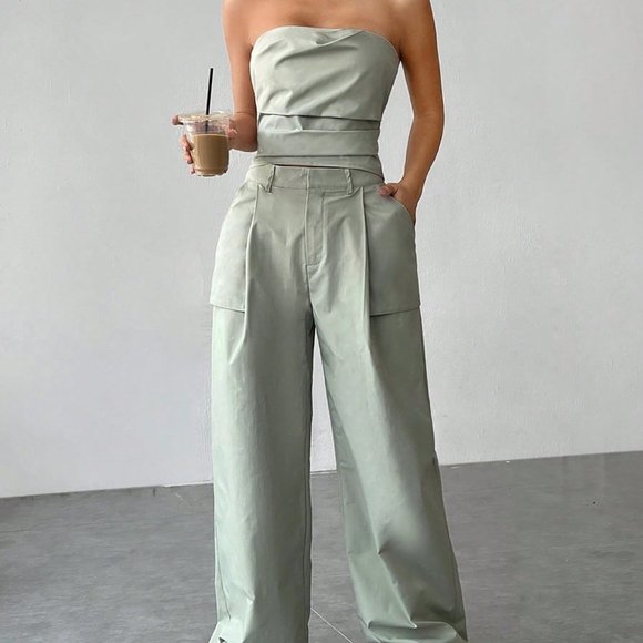 . Tops - Grey Casual womens Solid Tube Top & Pants